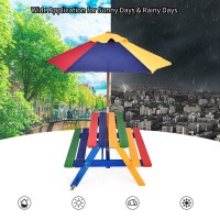 Honey Joy Kids Picnic Table, Toddler Outdoor Wooden Table & Bench Set With Umbrella, Children Patio Backyard Set, Kids Rectangular Table And Chair Set For Outdoors, Gift For Boys Girls Age 3+