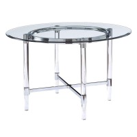 Acme Daire Round Glass Top Dining Table In Chrome And Clear