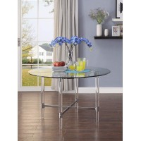 Acme Daire Round Glass Top Dining Table In Chrome And Clear