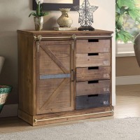 Barn Door Distressed Wood Pantry with Five Drawers and Two Shelves