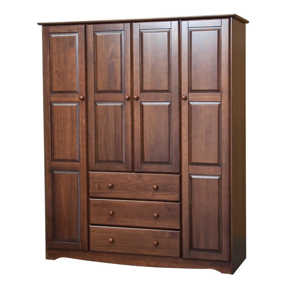 Palace Imports 100% Solid Wood Family Wardrobe Closet/Armoire, Mocha, 3 Clothing Rods Included, 60.25 w x 72 h x 20.75 d, Renewable Eco-Friendly Wood, Made in Brazil