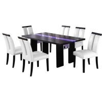 Best Master Zendaya 7Piece Faux Leather Dining Set in Black WoodWhite