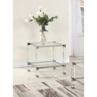 Best Master Furniture Monroe Clear Glass With Acrylic Legs End Table in Silver