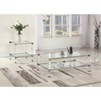 Best Master Furniture Monroe Clear Glass With Acrylic Legs End Table in Silver