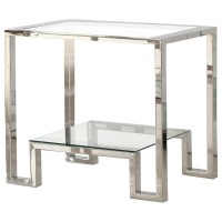 Best Master Furniture Glacier Point GlassStainless Steel End Table in Silver