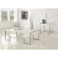 Best Master Furniture Glacier Point GlassStainless Steel End Table in Silver