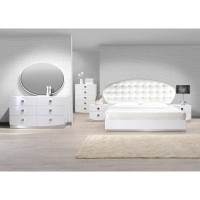 Best Master France 5Piece Faux Leather Cali King Bedroom Set in White Lacquer