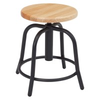 Nps 19 - 25 Height Adjustable Swivel Stool, Wooden Seat And Black Frame