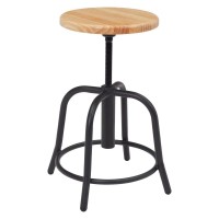 Nps 19 - 25 Height Adjustable Swivel Stool, Wooden Seat And Black Frame