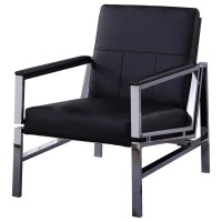 Best Master Fifth Avenue Faux Leather Stainless Steel Accent Chair in Black