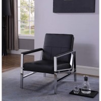 Best Master Fifth Avenue Faux Leather Stainless Steel Accent Chair in Black