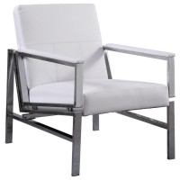 Best Master Fifth Avenue Faux Leather Stainless Steel Accent Chair in White