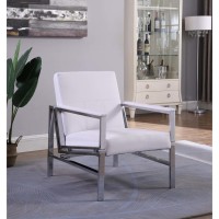 Best Master Fifth Avenue Faux Leather Stainless Steel Accent Chair in White