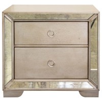 Best Master Ava Solid Wood Mirrored Bedroom Nightstand in Silver Bronze