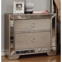 Best Master Ava Solid Wood Mirrored Bedroom Nightstand in Silver Bronze