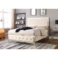 Best Master Emory Fabric Upholstered Tufted Queen Panel Bed in Beige