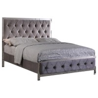 Best Master Emory Fabric Upholstered Tufted Queen Panel Bed in Gray