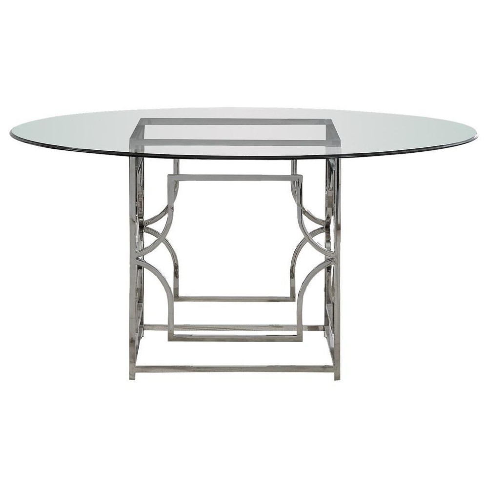 Best Master Alexis 54 Stainless Steel and Glass Round Dining Table in Silver