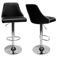 Aaron Presley Faux Leather Adjustable Swivel Bar Stool in Black Set of 2