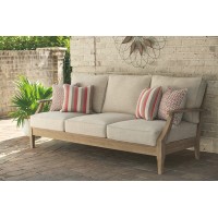 Signature Design By Ashley Clare View Coastal Outdoor Patio Eucalyptus Sofa With Cushions Beige