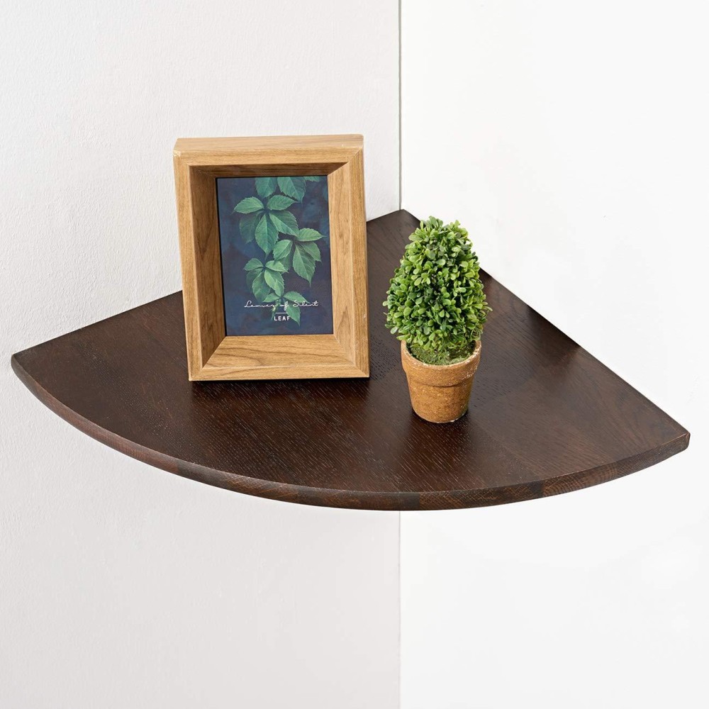 Corner Shelf 12Inch Walnut Solid Wood Floating Corner Shelf Wall Mount Round End Floating Speaker Shelf With Wire Hole Display S