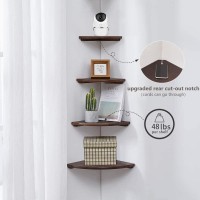 Corner Shelf 12Inch Walnut Solid Wood Floating Corner Shelf Wall Mount Round End Floating Speaker Shelf With Wire Hole Display S