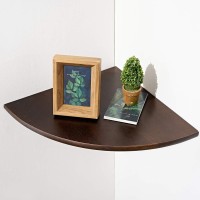 Corner Shelf 16Inch Walnut Solid Wood Floating Corner Shelf Wall Mount Round End Floating Speaker Shelf With Wire Hole Display S