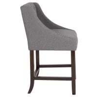 Carmel Series 24 High Transitional Tufted Walnut Counter Height Stool with Accent Nail Trim in Dark Gray Fabric