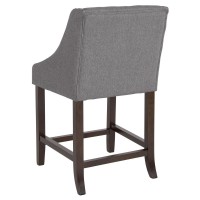 Carmel Series 24 High Transitional Tufted Walnut Counter Height Stool with Accent Nail Trim in Dark Gray Fabric