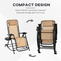 Outsunny Outdoor Rocking Chairs Foldable Reclining Zero Gravity Lounge Rocker With Pillow Cup Phone Holder Combo Design Wit