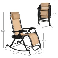 Outsunny Outdoor Rocking Chairs Foldable Reclining Zero Gravity Lounge Rocker With Pillow Cup Phone Holder Combo Design Wit