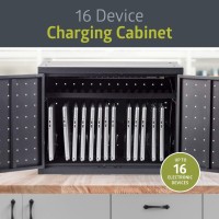 Pearington 16 Device Portable Table Top Charging And Storage Cabinet For Ipads, Chromebooks And Laptop Computers, Up To 17-Inch Screen Size, Bonus Shelf, Side Handles, Locking Front Door, Cable Clips