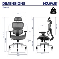 Nouhaus Ergo3D Ergonomic Office Chair Lumbar Support Mesh Office Chair With 4D Adjustable Armrest, Adjustable Headrest And Wheels, Mesh High Back Home Office Desk Chairs (Grey)