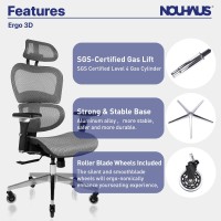 Nouhaus Ergo3D Ergonomic Office Chair Lumbar Support Mesh Office Chair With 4D Adjustable Armrest, Adjustable Headrest And Wheels, Mesh High Back Home Office Desk Chairs (Grey)