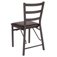 HERCULES Series Brown Folding Ladder Back Metal Chair with Brown Vinyl Seat