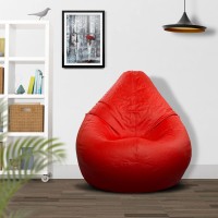 Ample Decor Bean Bag Cover (No Filling), Plush Toys Storage Soft Leatherette, Durable Construction Sturdy Zipper, Ideal For Children And Teenagers - Red
