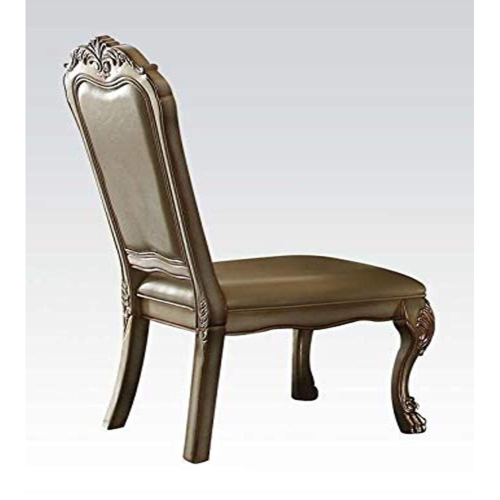 Acme Side Chair (Set-2), Bone Pu/Fabric & Gold Patina