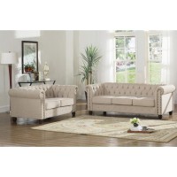 Best Master Venice 2Pc Fabric Upholstered Sofa Loveseat Set in Beige