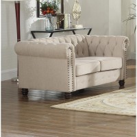 Best Master Venice Fabric Upholstered Living Room Loveseat in Beige