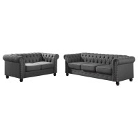 Best Master Venice 2Pc Fabric Upholstered Sofa Loveseat Set in Klein Charcoal