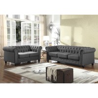 Best Master Venice 2Pc Fabric Upholstered Sofa Loveseat Set in Klein Charcoal