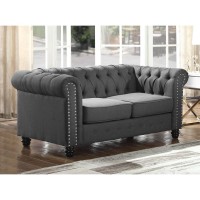 Best Master Venice 2Pc Fabric Upholstered Sofa Loveseat Set in Klein Charcoal