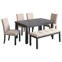 Best Master 6Piece Solid Wood Rectangular Dining Set in Antique GrayNatural