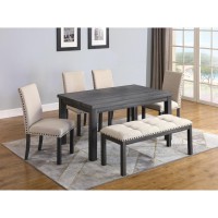 Best Master 6Piece Solid Wood Rectangular Dining Set in Antique GrayNatural