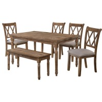 Best Master Luxembourg 6Piece Solid Wood Dining Set with Bench in Natural Oak