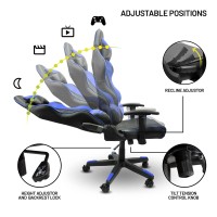 Yeyian Ergonomic Pc Gaming Chair Reclining Rolling Bucket Seat Racing Esports Computer Video Game Office Executive Desk Recliner Height Adjustable Soft Cushioned Headrest Lumbar Support 330Lbs Blue