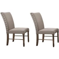 Benjara Benzara Fabric Upholstered Dining Chair, Set Of Two, Gray And Brown,