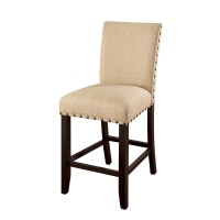 Benjara Benzara Wooden Counter Height Chair With Nail Head Trim, Pack Of Two, Beige And Brown,