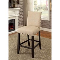 Benjara Benzara Wooden Counter Height Chair With Nail Head Trim, Pack Of Two, Beige And Brown,