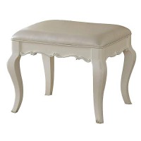 Benjara Wood Vanity Stool With Padded Seat, White, 22 In L X 16 In W X 18 In H